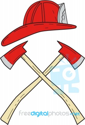 Fireman Helmet Crossed Fire Axe Drawing Stock Image
