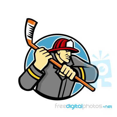 Fireman Ice Hockey Mascot Stock Image