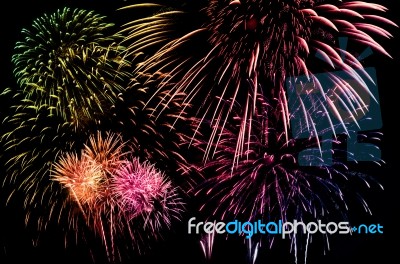 Firework Celebration On Dark Background Stock Photo