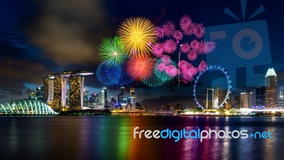 Firework Display In Singapore Stock Photo