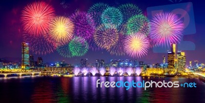 Firework Festival In Korea Stock Photo