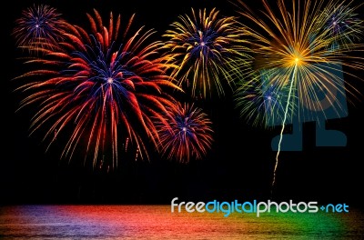 Fireworks Celebration On Dark Background Stock Photo