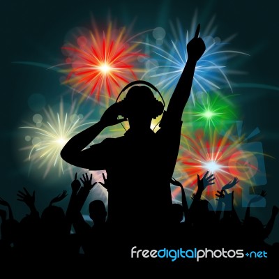 Fireworks Dj Represents Explosion Background And Celebrate Stock Image