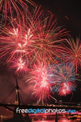 Fireworks In Brisbane City Stock Photo