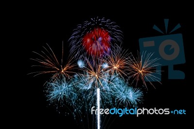 Fireworks Light Up In The Night Sky, Dazzling Scene Stock Photo