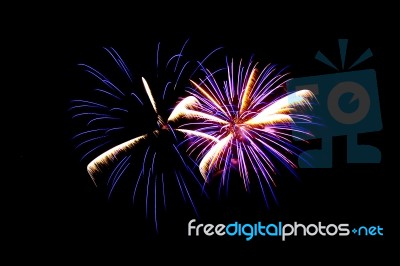 Fireworks Light Up In The Sky, Dazzling Scene Stock Photo