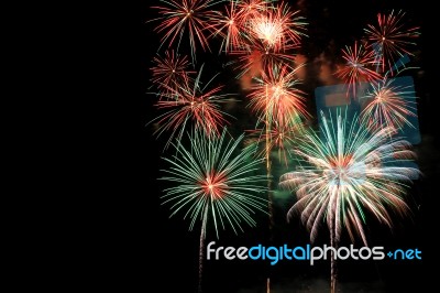 Fireworks Show During Loykathong Festival Stock Photo