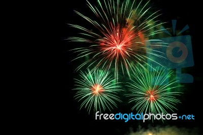 Fireworks Show During Loykathong Festival Stock Photo