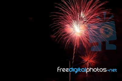 Fireworks Show During Loykathong Festival Stock Photo