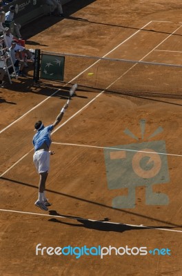 First Serve Of Juan Martin Del Potro During A Practice Day Stock Photo