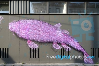 Fish Mural In A Street In Berlin Stock Photo