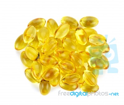 Fish Oil Capsules Isolated On The White Background Stock Photo