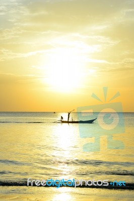 Fishermen Fishing Boat On Sea Stock Photo