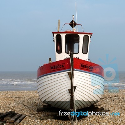 Fishing Boat On The Beach At Dungeness Stock Photo Fishing Boat On The Beach At Dungeness Stock Photo