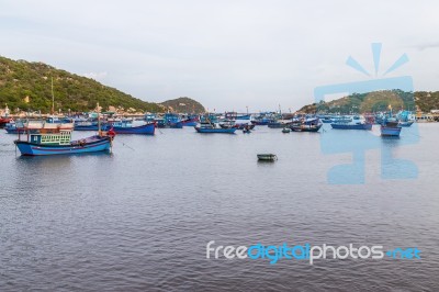 Fishing Boats Harboured In A Bay Stock Photo