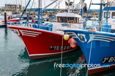 Fishing Boats Moored In Los Christianos Harbour Tenerife Stock Photo