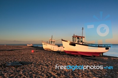 Fishing Boats On Dungeness Beach Stock Photo