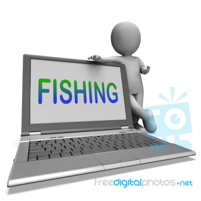 Fishing Laptop Means Online Sport Of Catching Fish Stock Image