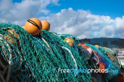 Fishing Nets On The Quay At Lyme Regis Stock Photo