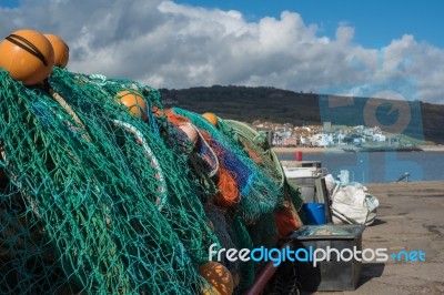 Fishing Nets On The Quay At Lyme Regis Stock Photo