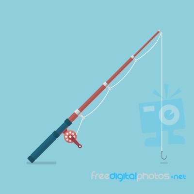 Fishing Rod In Flat Style Stock Image