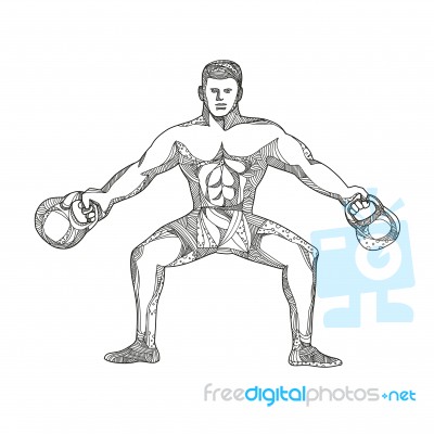 Fitness Athlete Lifting Kettlebell Doodle Art Stock Image