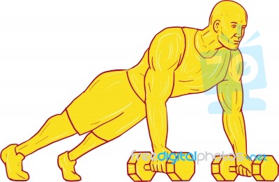 Fitness Athlete Push Up Dumbbell Drawing Stock Image