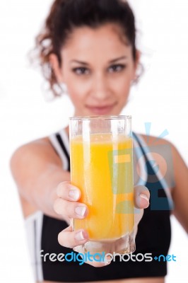 Fitness Girl Holding A Fresh Juice Stock Photo