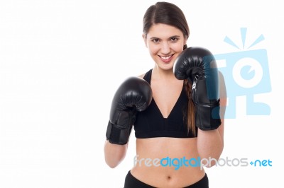 Fitness Woman Wearing Boxing Gloves Stock Photo