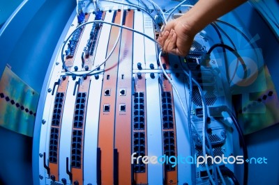 Fix Network Switch In Data Center Room Stock Photo