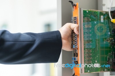 Fix Network Switch In Data Center Room Stock Photo