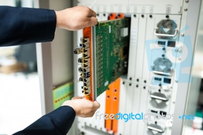 Fix Network Switch In Data Center Room Stock Photo