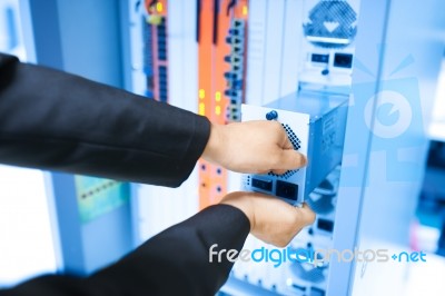 Fix Network Switch In Data Center Room Stock Photo