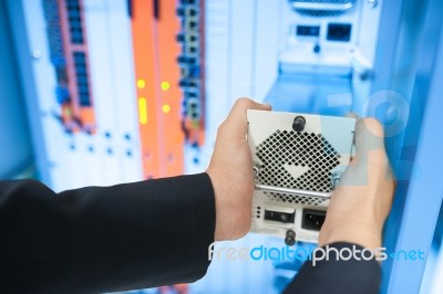 Fix Network Switch In Data Center Room Stock Photo