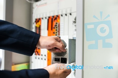 Fix Network Switch In Data Center Room Stock Photo