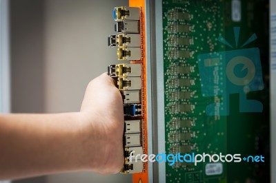 Fix Network Switch In Data Center Room Stock Photo