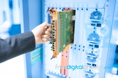 Fix Network Switch In Data Center Room Stock Photo