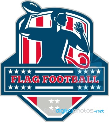 Flag Football Qb Player Passing Ball Crest Retro Stock Image