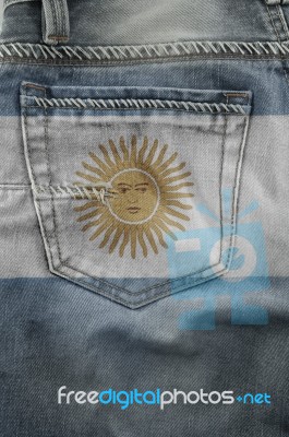 Flag Of Argentina On Jeans. Stock Photo