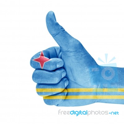 Flag Of Aruba On Thumb Up Hand Stock Photo