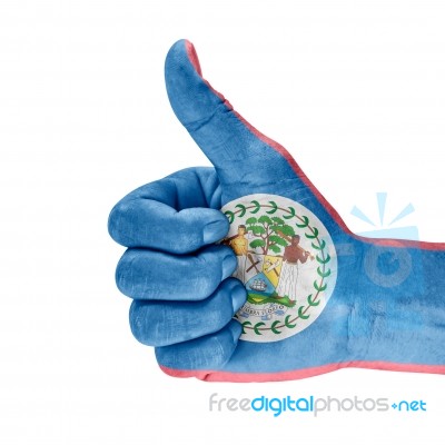 Flag Of Belize On Thumb Up Hand Stock Photo