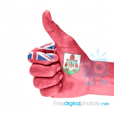 Flag Of Bermuda On Thumb Up Hand Stock Photo
