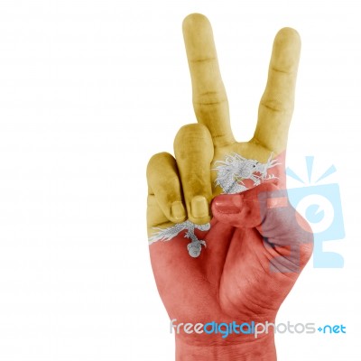 Flag Of Bhutan On Victory Hand Stock Photo