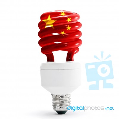 Flag Of China On Energy Saving Lamp Stock Photo