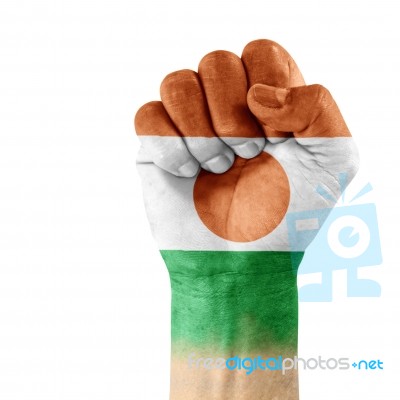 Flag Of Niger On Hand Stock Photo