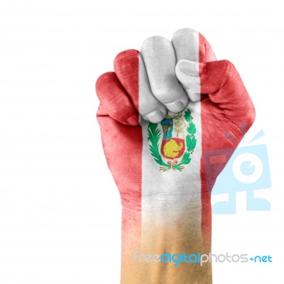 Flag Of Peru On Hand Stock Photo