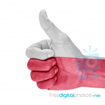 Flag Of Poland On Thumb Up Hand Stock Photo