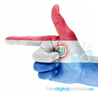 Flag Of The Paraguay On Shooting Hand Stock Photo