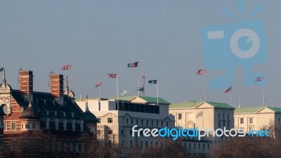 Flags Fluttering Across The London Skyline Stock Photo