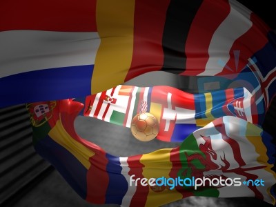 Flags Of European Countries Final Tournament Of Euro 2016 Football .3d Rendering Stock Image
